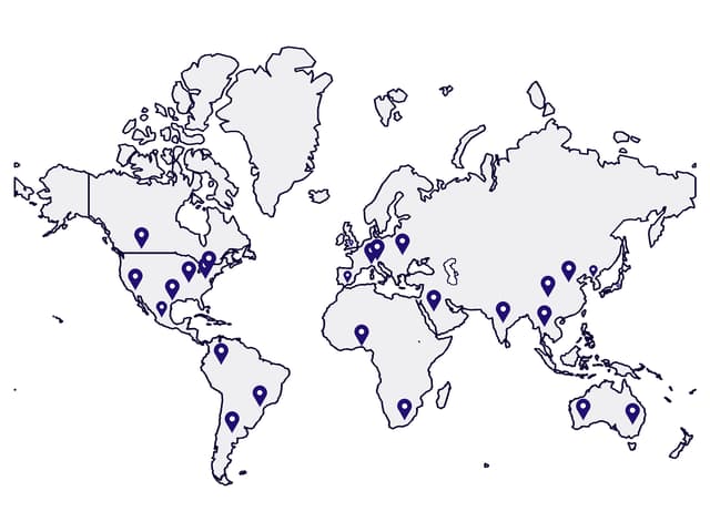 Worldwide Reach: a world map with location pins in the WMSJobs brand colors.